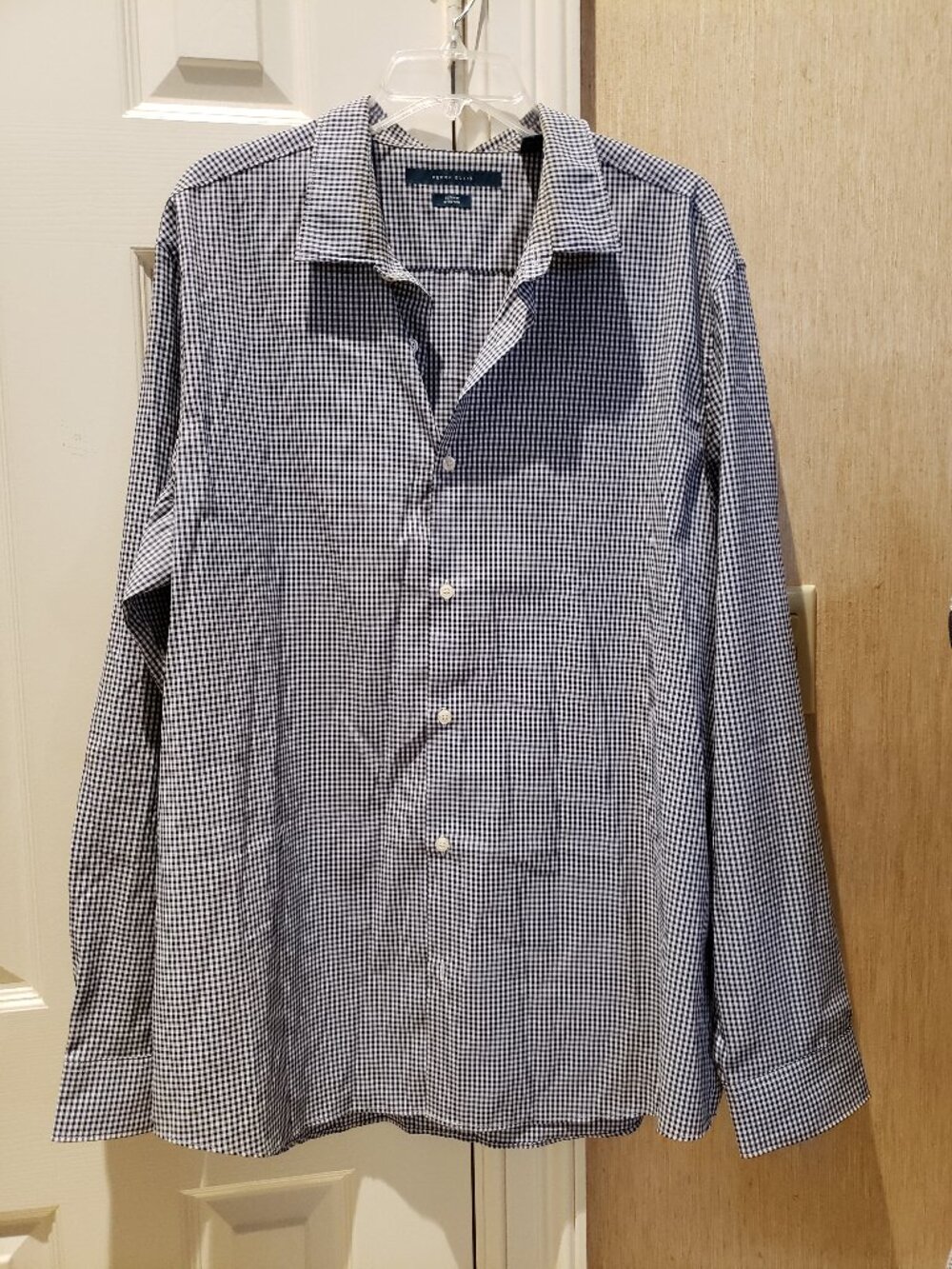 Perry Ellis Navy & White  Small Plaid Shirt - XXL  -NWOT